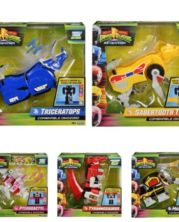 [PRE-ORDER DICIEMBRE 2026] PLAYMATES MIGHTY MORPHIN POWER RANGERS SET 5 COMBINABLES DINOZORD + TAZA PERSONALIZADA